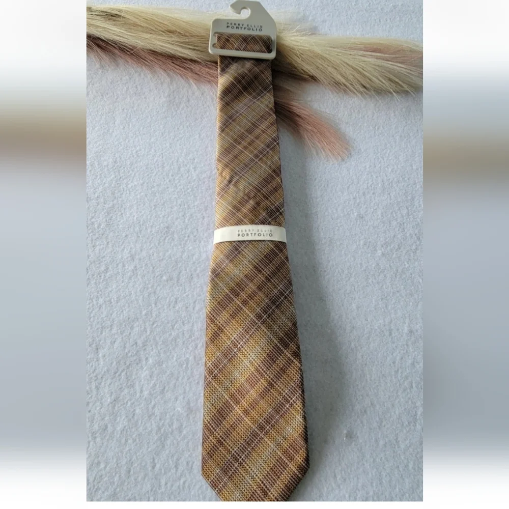 Perry Ellis Portfolio‎ Men's Tie Brownish, Goldish, Silvery New 3